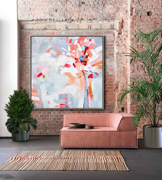Original Artwork Extra Large Abstract Painting,Oversized Abstract Flower Painting,Large Abstract Wall Art,Pink,White,Gray.etc